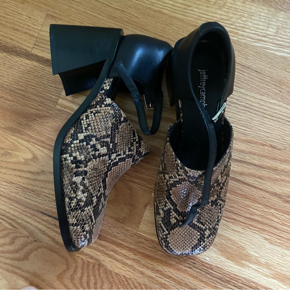 NWOT!!! Jeffrey Campbell Black Snake Print Leather Mary Janes with Block Heel- 9 - Picture 4 of 6